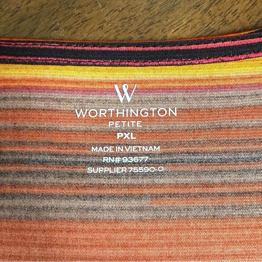 Worthington Petite PXL Orange Black Striped Career Blouse Stretch Top - Picture 7 of 9